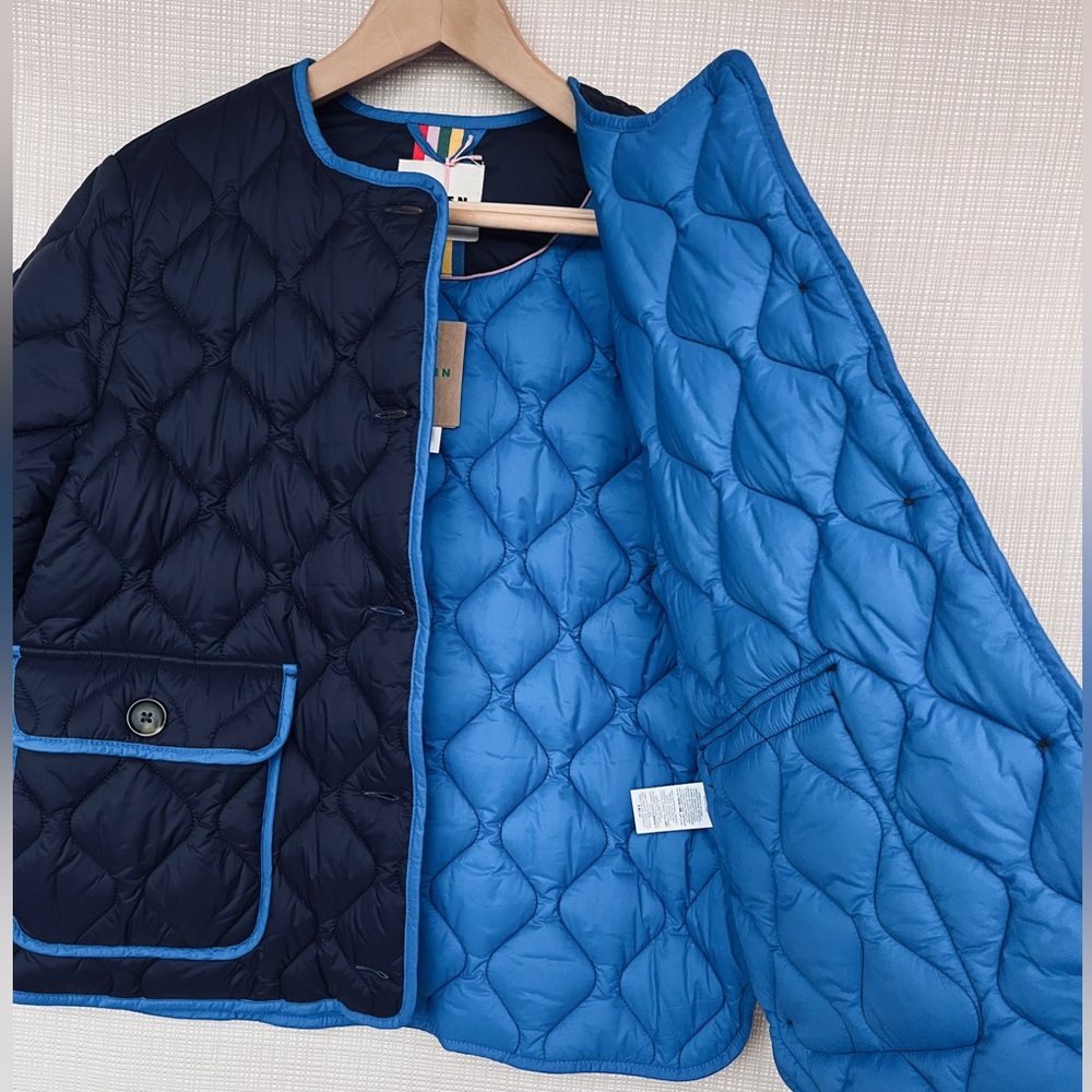 NWT Boden Quilted Jacket Preppy Collarless Jacket Quilted Coat Contrast Piping - Picture 10 of 15